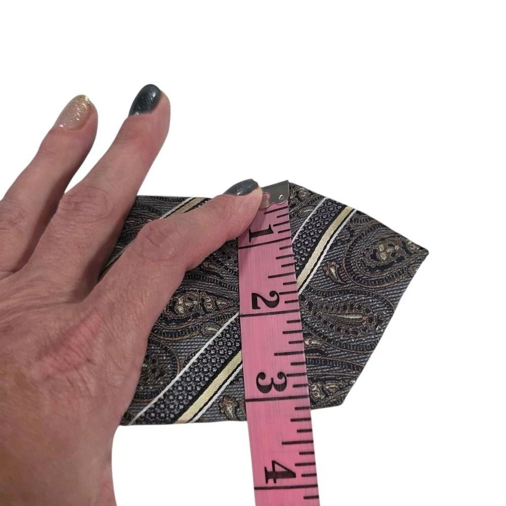 Pronto Uomo Platinum Paisley Silk Tie Mens Woven Striped Pattern Gray‎ Gold